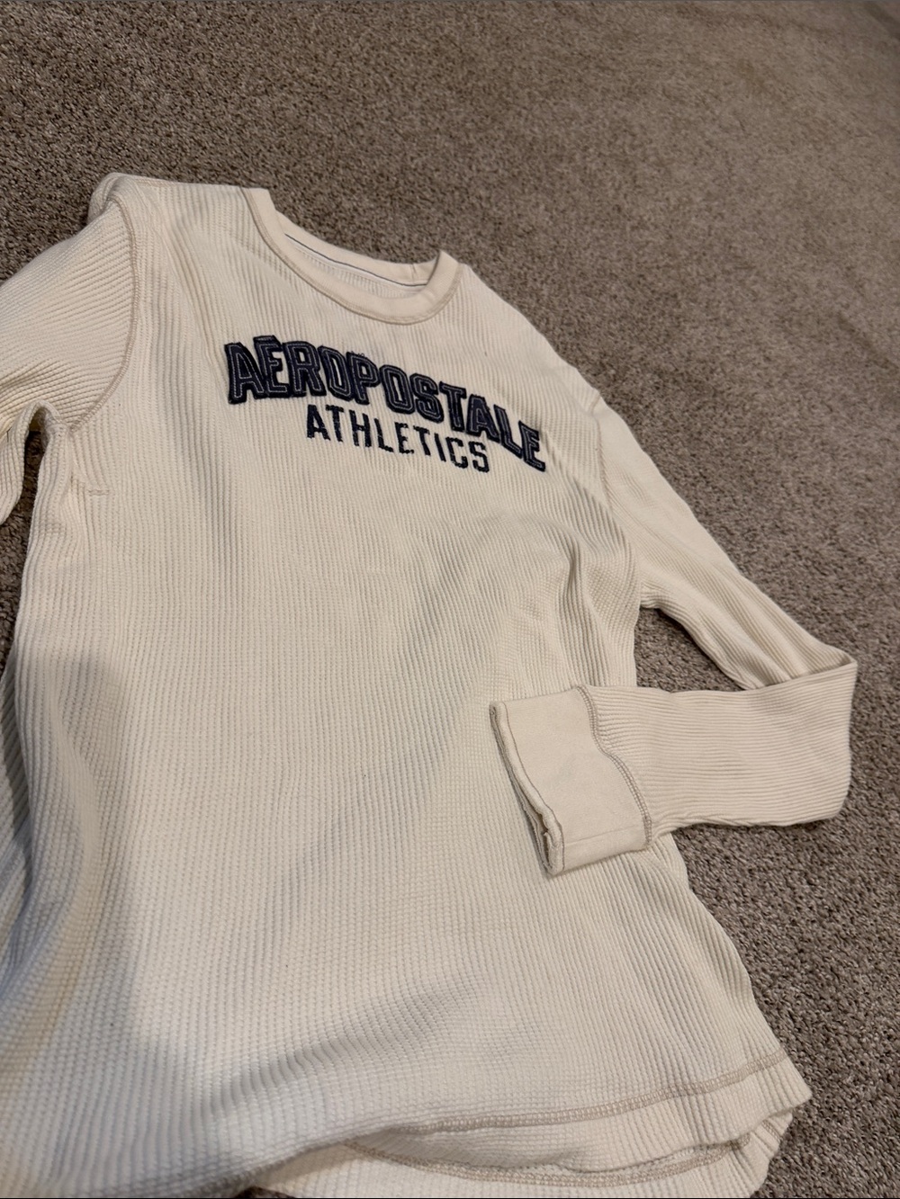 Aeropostale Cream Crewneck Waffle-Knit 'Athletics' Sweatshirt